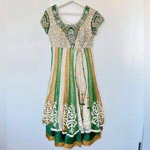 Indian Gold and Green embroidered Dress. Medium.